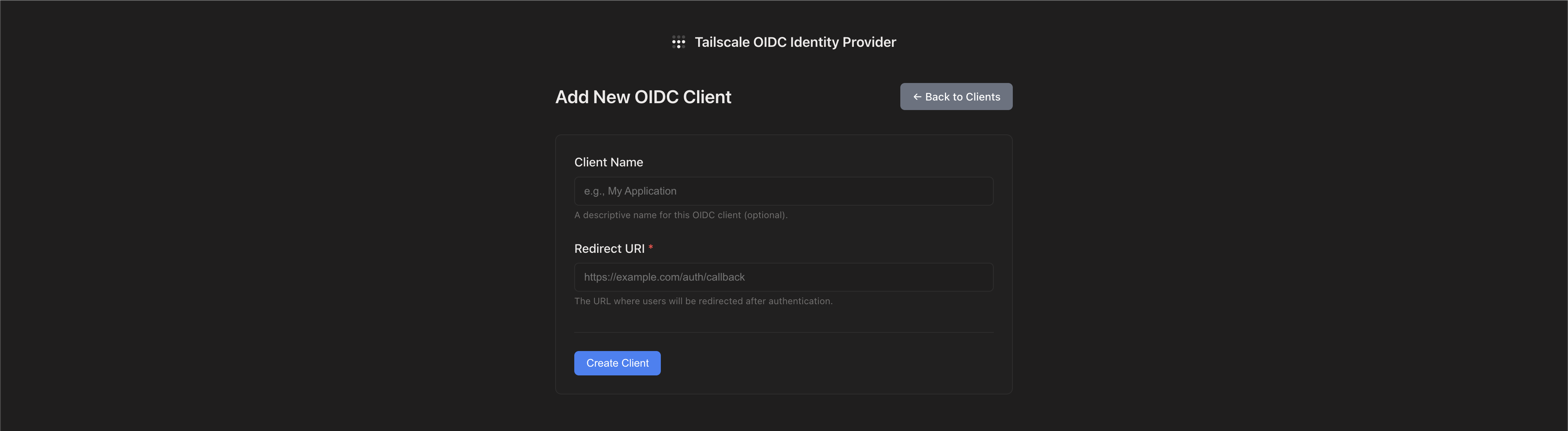 Creating a new OIDC client
